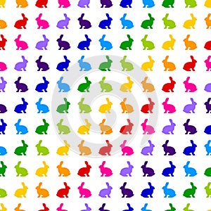 Vector Seamless Pattern Background of Multicolored Rabbit Silhouettes.