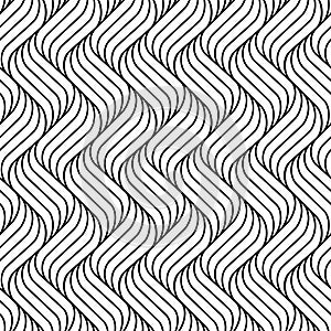 Vector seamless pattern. Background wavy line. Modern waves texture. Intricate pipple curly stripe. Repeating contemporary monochr