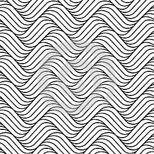 Vector seamless pattern. Background wavy line. Modern waves texture. Intricate pipple curly stripe. Repeating contemporary monochr