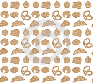 Vector seamless pattern of bakery pies