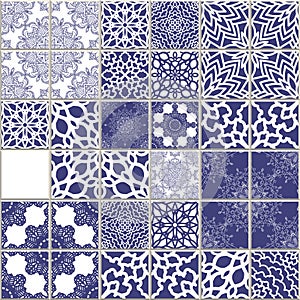 Vector seamless pattern, based on traditional wall and floor tiles Mediterranean style. Mosaic patchwork design. Mexican, Italian