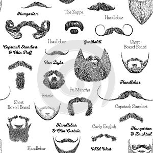 Vector seamless pattern with beards and mustaches