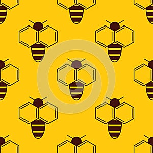Vector seamless pattern of bee logo on honey background
