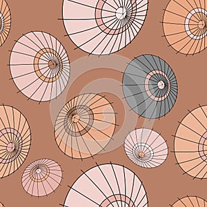 Vector seamless pattern with beige japan umbrellas