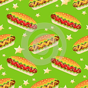 Vector Seamless pattern with big hot dog.