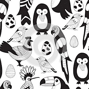 Vector Seamless Pattern with Birds and eggs
