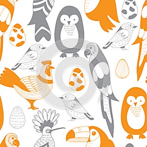Vector Seamless Pattern with Birds and eggs