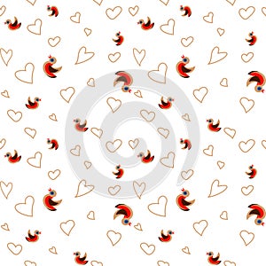 Vector seamless pattern with birds and hearts.