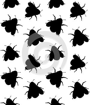 Vector seamless pattern of black bee silhouette