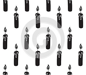 Vector seamless pattern of black hand drawn candle