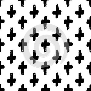 Vector seamless pattern with black hand drawn cross on white background. Sketchy style illustration