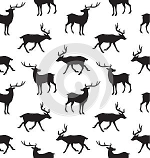 Vector seamless pattern of black hand drawn deer