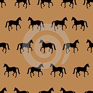 Vector seamless pattern with black horses silhouettes