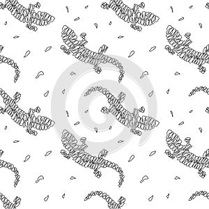 Vector seamless pattern with black lizards in zebra stripes style on a white background