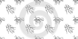 Vector seamless pattern of black outline mosquitos, moths, midges in doodle sketch style. Simple texture with insects