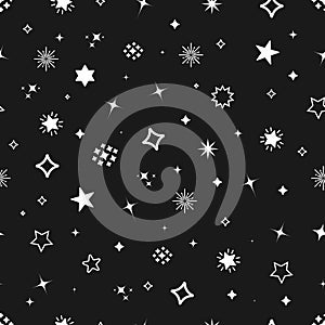 Vector seamless pattern on black star background, flat style for web and web design