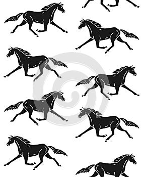 Vector seamless pattern of black trotter horse