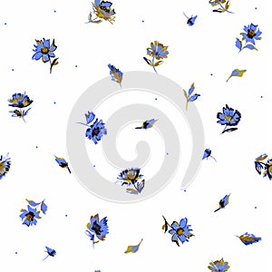 Vector seamless pattern blowing meadow flowers random repeat made from hand brush strokes.Design for fashion , fabric,web,wallaper