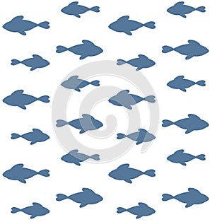 Vector seamless pattern of blue fish silhouette