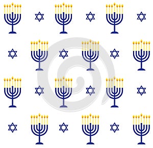 Vector seamless pattern of blue Hanukah candles