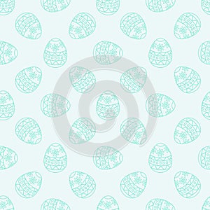 Vector seamless pattern with blue outline easter eggs.