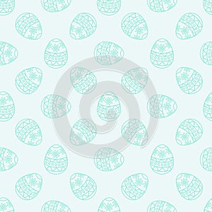 Vector seamless pattern with blue outline easter eggs.