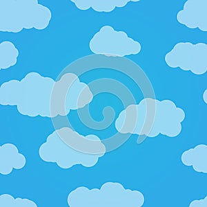 Vector seamless pattern. Blue sky with clouds. Light background.