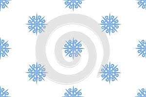 Vector seamless pattern with blue snowflakes. Winter background with falling snow on white.