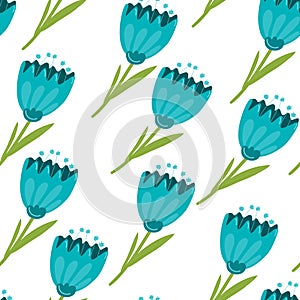 Vector Seamless Pattern with Blue Tulips