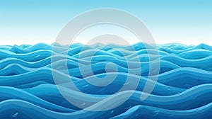 Vector seamless pattern of blue water waves in a horizontal perspective landscape design. Ideal for backgrounds and prints