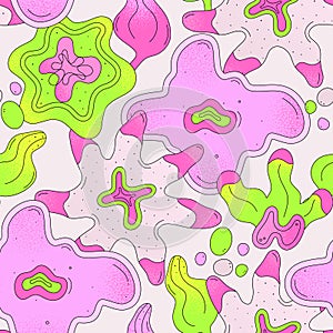 Vector seamless pattern with bright abstract psychedelic flowers. Summer or spring floral design for wallpaper, fabric