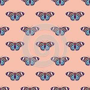Vector seamless pattern with bright butterflies. Handdrawn texture design