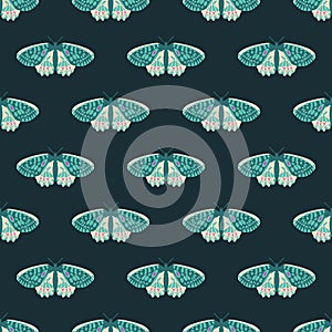 Vector seamless pattern with bright butterflies. Handdrawn texture design