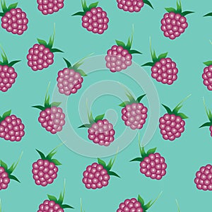 Vector seamless pattern with bright pink raspberries