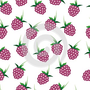 Vector seamless pattern with bright pink raspberries