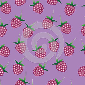 Vector seamless pattern with bright pink raspberries.