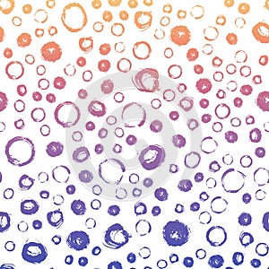 Vector seamless pattern with brush circles and strokes. Blue pink gradient color on white background. Hand painted