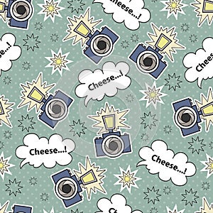 Vector seamless pattern with cartoon camera