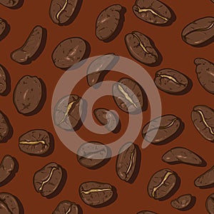 Vector Seamless Pattern of Cartoon Coffee Beans