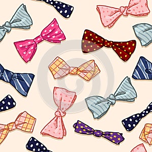 Vector Seamless Pattern of Cartoon Colorful Bowties