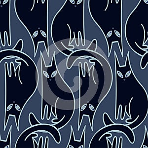 Vector seamless pattern cartoon decorative design cute black cats