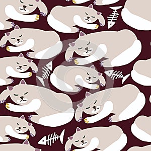 Vector seamless pattern cartoon decorative design cute white sleeping cats