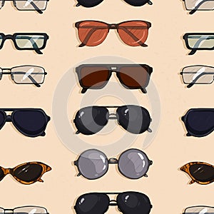 Vector Seamless Pattern of Cartoon Eyeglasses photo