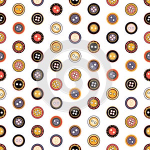 Vector seamless pattern. Cartoon illustration of buttons arranged in order. Design for textile, wrapping, backgrounds