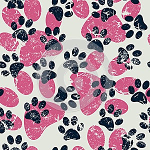 Vector seamless pattern with cat or dog footprints. Cute colorful paws. Animal concept. Foot steps. Veterinary. Vector