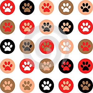 Vector seamless pattern with cat or dog footprints. Cute colorful paws. Animal concept. Foot steps. Veterinary. Vector