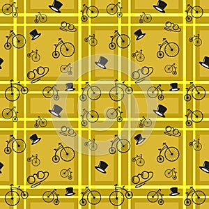 Vector seamless pattern of checkered and gentlemanly accessories