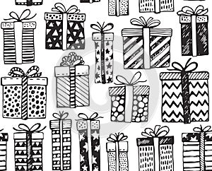 Vector seamless pattern with Christmas or birthday ornate present boxes photo
