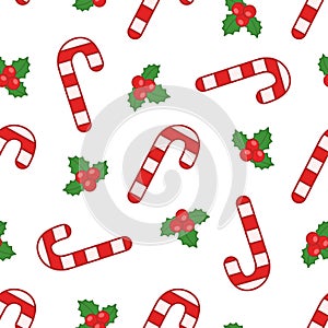 Vector seamless pattern with Christmas candies and berries on white background. photo
