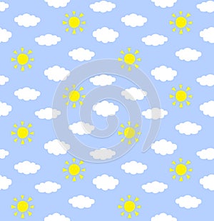 Vector seamless pattern of clouds and sun